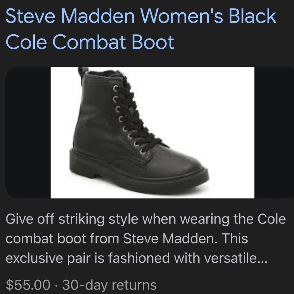 Steve Madden women’s Cole combat boot - size 10.